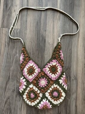 Urban Outfitters Crochet Crossbody Bag in Pink, Olive & Cream